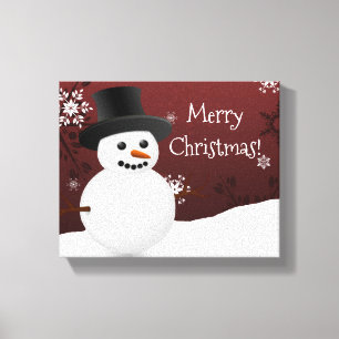 Red Snowman Winter Scene Canvas de Natal