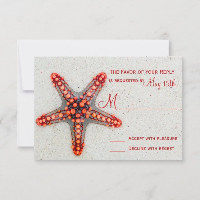 Red Starfish Sand Beach Destino Casamento RSVP (Frente)