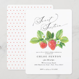 Red Strawberry Sweet 16 Aniversário Convite