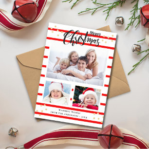 Red Stripe Felry Natal 3 Cartão de Colagem Fotográ