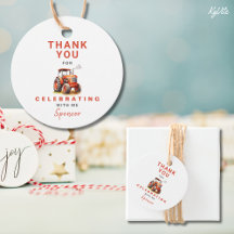 Red Trator Birthday Circle Favor Etiqueta de Prese
