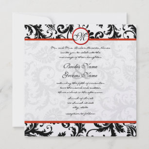 Red Trim Black Damask Swirls Convite De Casamento