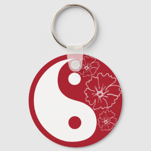 Red Tropical Flower Yin Yang Chaveiro