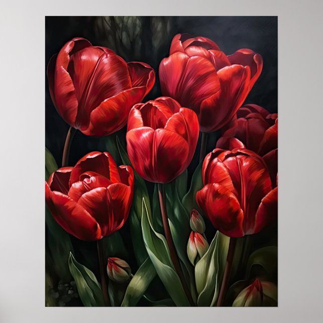 Red Tulip Flowers Art Impressão Poster (Frente)