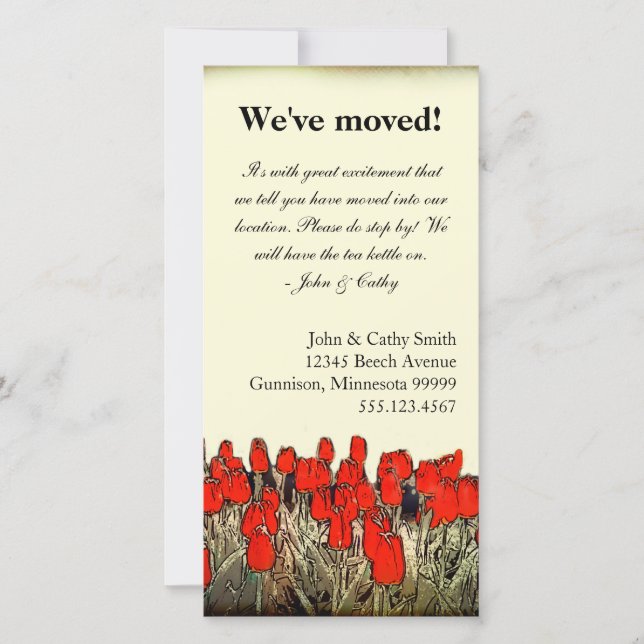 Red Tulip Illustration Change of Address Cartões d (Frente)