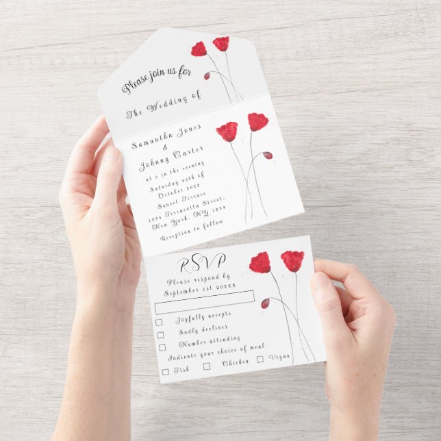Red Tulip Watercolor Casamento Spring Elegant (Tearaway)