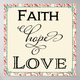 Red & Turquoise Faith Hope Love Typografia Poster