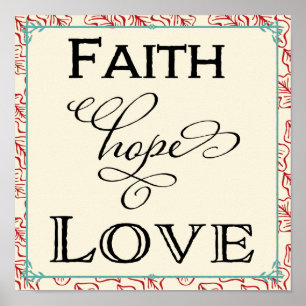 Red & Turquoise Faith Hope Love Typografia Poster