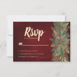 Red Velvet Christmas Botanical Wedding RSVP Card