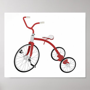 Red Vintage Tricycle Kids Décor Impressão Poster