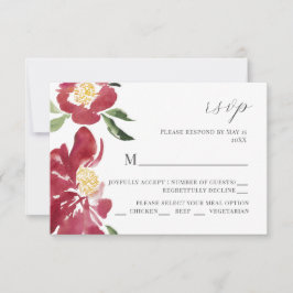 Red Watercolor Peonies Casamento Convite RSVP