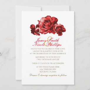 Red Watercolor Vintage Rosas de Casamento Convites