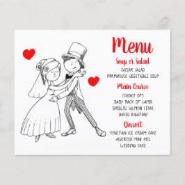 Red Wedding Menu Cute Cartoon Bride Groom