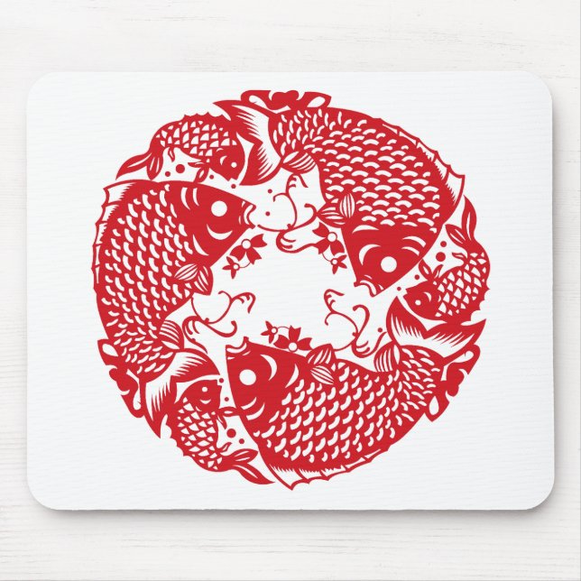 Red Whirling Koi Carp Fish Group Mousepad (Frente)
