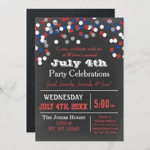 Red White Blue Confetti 4 de julho convite de fest