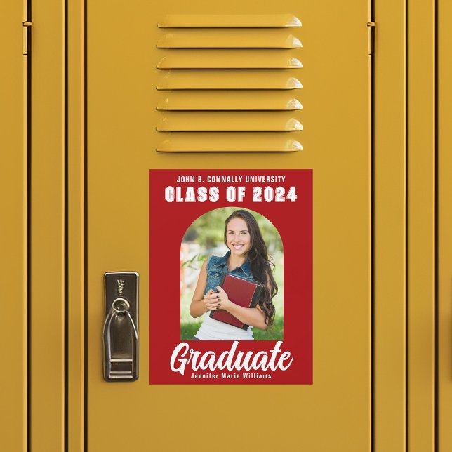 Red White Class of 2025 Photo Graduation Magnet (Criador carregado)