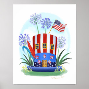 Red White e Blue Hat House Art Impressão