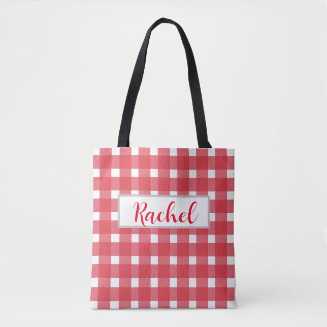 Red White Gingham Personalizado Tote Bag (Frente)