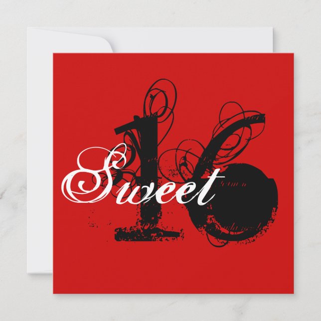 Red & White Vintage Doce Dezesseis Convites (Frente)