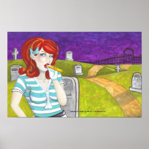 Redhead w Kazoo in Graveyard dark art poster impre