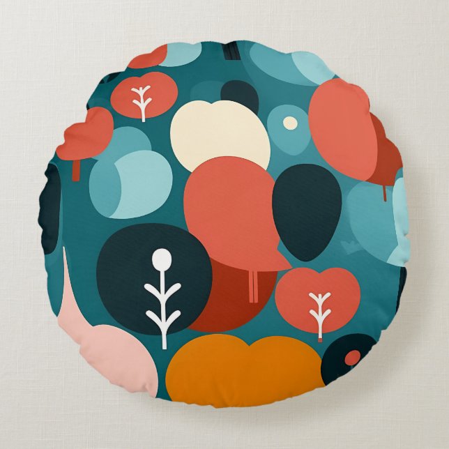 Redonda Almofada de Arremesso Geométrica Abstrata Retro (Frente)