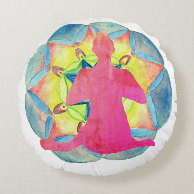 Redonda Almofada de Arte Mandala de Yoga (Frente)