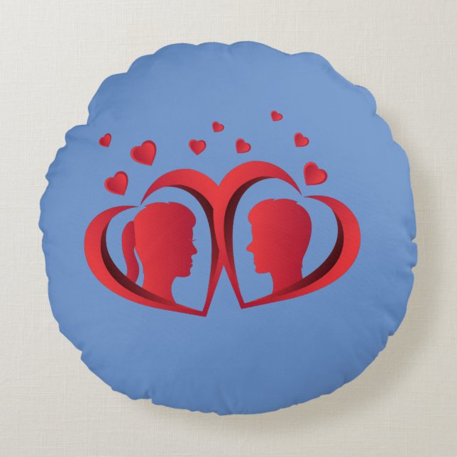 Redonda Almofada de Casal Amor Vermelho Acento de Decoraçã (Frente)