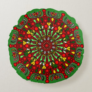 Redonda Almofada de chão de mandala de Natal - Desenhada à