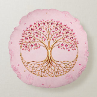Redonda Almofada de Design Árvore da Vida Rosa Suave