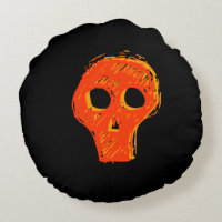 almofada de Halloween de crânio preto e laranja