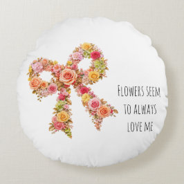 Redonda Almofada de lançamento com laço floral | Decoração