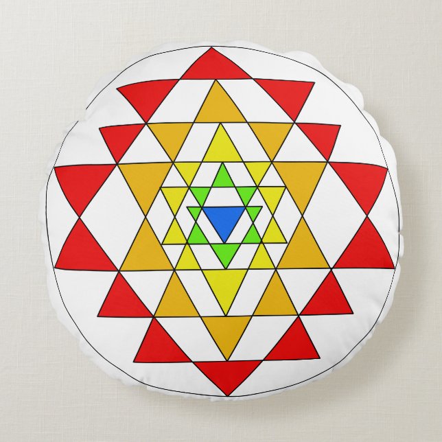 Redonda Almofada de Meditação de Multi-Cor Sri Yantra (Frente)