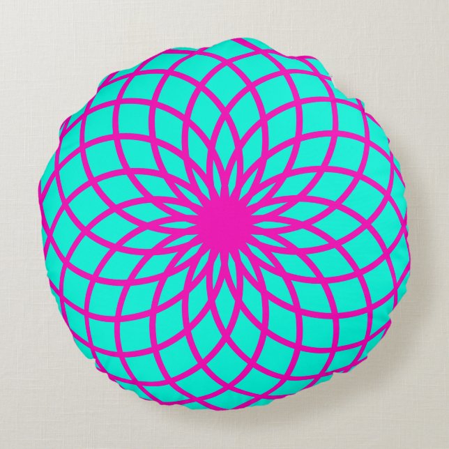 Redonda Almofada de Meditação Turquesa e Torus Rosa (Verso)
