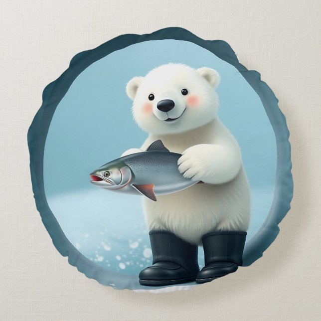 Redonda almofada de travesseiro de urso polar (Verso)