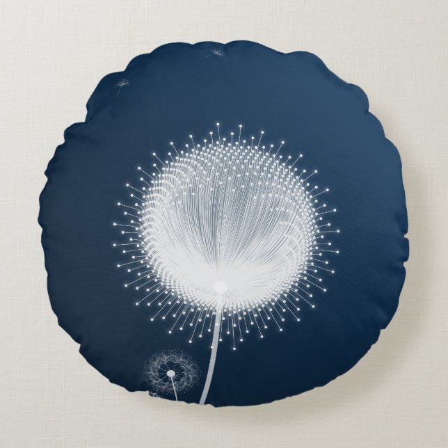Redonda Almofada Decorativa Blue Dandelion Fluff  (Frente)