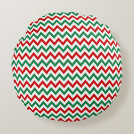 Redonda Almofada Decorativa Vermelha e Verde Chevron
