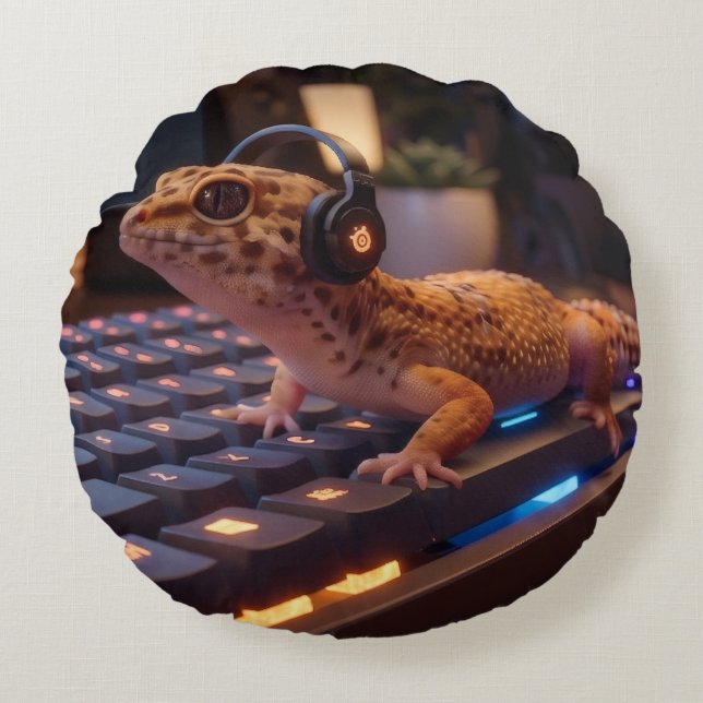 Redonda Almofada Lombar para Programadores Cyberpunk Gecko (Frente)