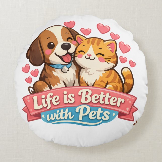 Redonda Almofada Pilo Pet – Presente Perfeito para Amantes (Frente)