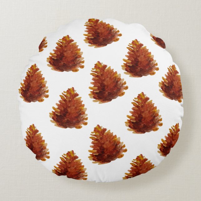 Redonda Almofada Pine Cones Desenhando (Frente)