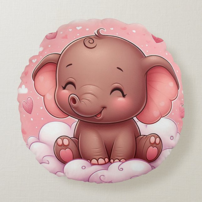 Redonda Bebê elefante almofada de berçário, presente de ch (Frente)