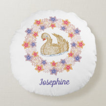 Cisne Dourado, Floral - Almofada Nome Menina
