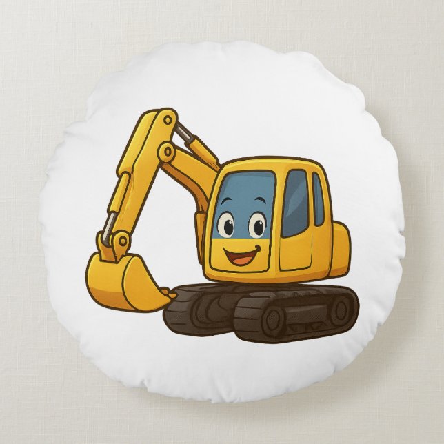Redonda Design de digger amarelo adorável na almofada redo (Frente)