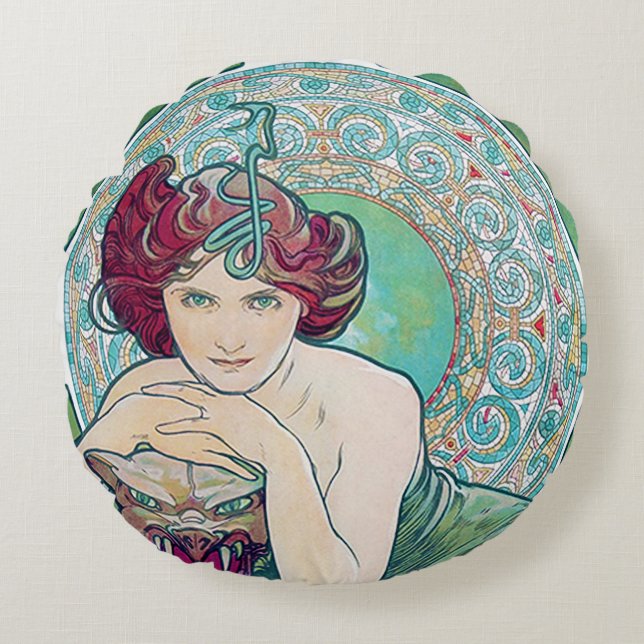 Redonda Esmeralda (Quatro Joias), Alphonse Mucha Almofada (Frente)