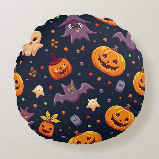 Redonda Esta é uma almofada de Halloween. (Frente)