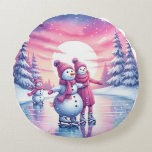 Redonda Família de Boneco de Neve Fofa Almofada de Natal