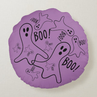Redonda Halloween Moon & Witches & Ghosts BOO! Almofada