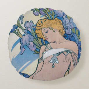 Redonda Íris (Quatro Flores), Alphonse Mucha Almofada Deco