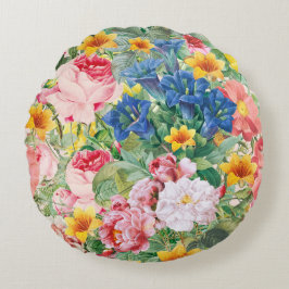 Redonda Jardim Colorido de Flores - Almofada Floral Boho