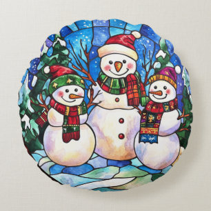 Redonda Linda Almofada de Natal Família de Boneco de Neve