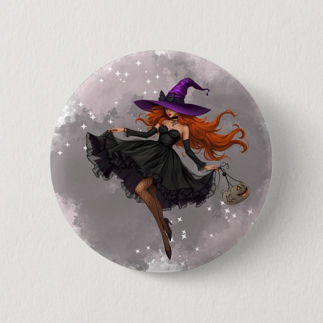 Redondo 5.08cm Bóton bruxa elegante Halloween (Frente)